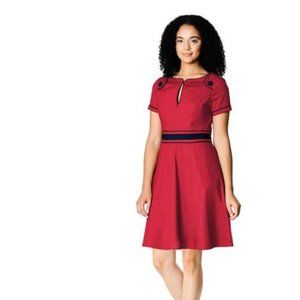 Eshakti Red Cotton Poplin Contrast Trim Dress